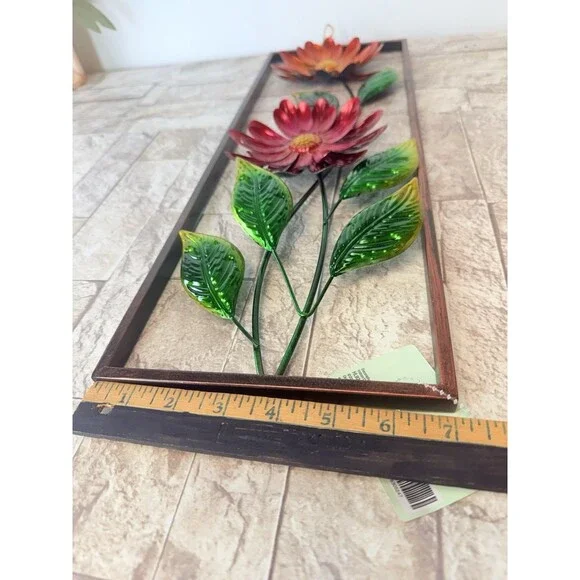 NWT Metal Flower Wall Decor 2 Flowers Outdoor Inside Art Backyard Decorations - Picture 3 of 6